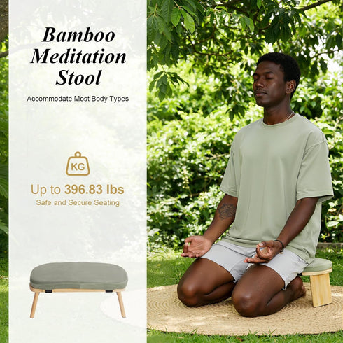 YUASDUU Folding Meditation Bench, Bamboo Kneeling Stool Squat Chair Prayer Kneeler Seiza Chair with Soft Pillow