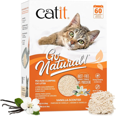 Catit Go Natural Pea Husk Clumping Cat Litter - Lightweight, Dust Free, Easy Cleaning, Flushable with Odor Control,