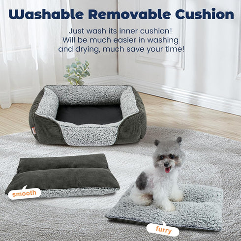 Miguel Washable Dog Bed with Removable Cushion, Rectangle Bolster Cat Bed for Medium Small Dogs - Gray 30 Inch