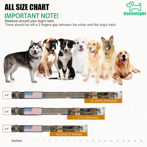 Tactical Military Dog Collar - Adjustable Nylon Heavy Duty with Metal Buckle and Handle for Dog Training (Camo, XL)