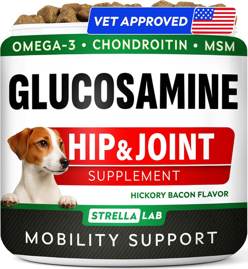 Glucosamine Treats for Dogs - Joint Supplement w/Omega-3 Fish Oil - Chondroitin,
