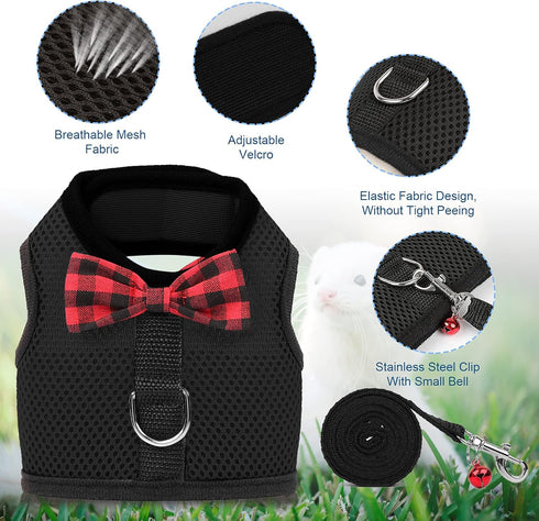 Rypet Soft Mesh Animal Harness and Leash - No Pull Comfort Padded Vest with Safe Bell for Small Pet (Black M)