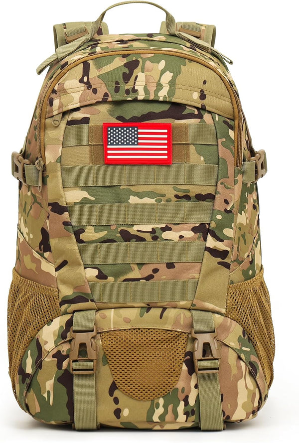 Tactical Military Backpack, Waterproof Black 30L Molle Backpack for Men with Flag Patch