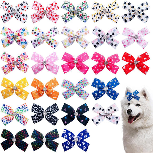 PET SHOW 50Pcs/25Pairs 4" Paw Pattern Big Dog Hair Bows with Alligator Clips for Medium Large Dogs