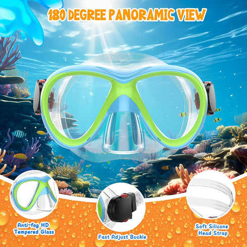 Kids Snorkel Set, Dry Top Snorkeling Gear Combo Set, Diving Snorkel Mask & Swimming Goggles for Youth
