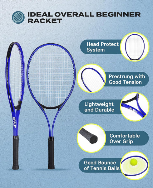 HIRALIY Adult Recreational Tennis Rackets, 27 Inch Lightweight Set for Student Training, Includes 3 Tennis Balls