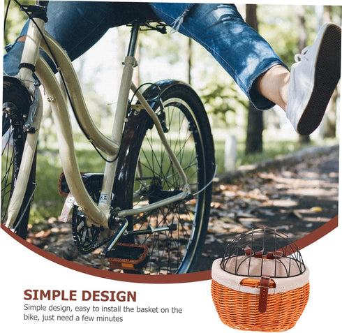 Woven Rattan Bike Basket Front Storage Basket for Pets and Groceries Wicker Design Breathable Comfortable Pet Carrier