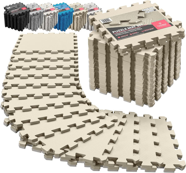 Gym Flooring Set - Interlocking EVA Soft Foam Floor Mat, 18 Pieces Puzzle Rubber Tiles for Home Fitness, Garage