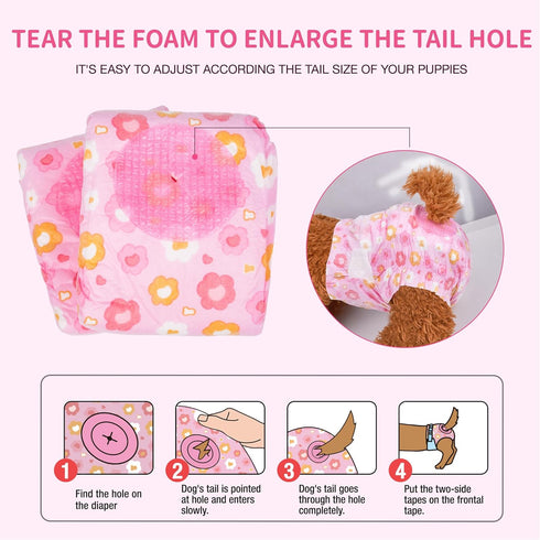 Hole(Pink,12M) Pet Soft Dog Diapers Female, Disposable Female Dog Diaper, Doggie Diapers for Cat Puppy with Adjustable