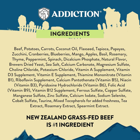 2lb Addiction Steakhouse Beef & Zucchini Air-Dried Grain-Free Dog Food Complete Meal or Topper with Natural Ingredients