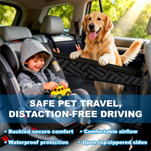 Dog Car Seat for Large Medium Dogs Back Seat Extender for Dogs, Waterproof Medium Dog Carseat with Hard Bottom& Pet