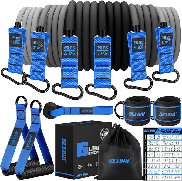 Heavy Resistance Bands Set for Working Out, 300lbs Fitness Bands with Handles, Door Anchor, Home Gym Equipment