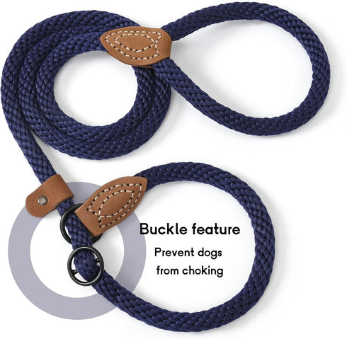 Mile High Life Slip Leads for Dogs | Heavy Duty Dog Training Leash | 4 Feet No Pull Slip Leashes w Leather Tip | Navy Rope Lead for Dogs Outside