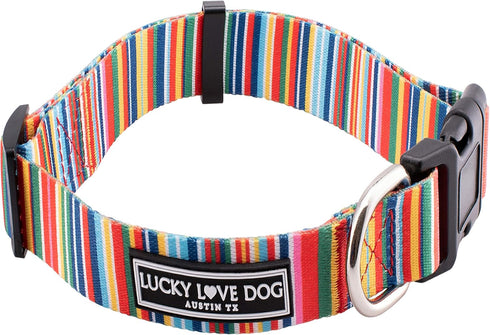 Lucky Love Dog Collar, Rainbow Stripes Pattern for Tiny Dogs, Comfortable Soft Hippie Collars, XS