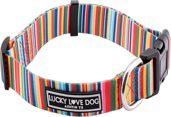 Lucky Love Dog Collar, Rainbow Stripes Pattern for Tiny Dogs, Comfortable Soft Hippie Collars, XS