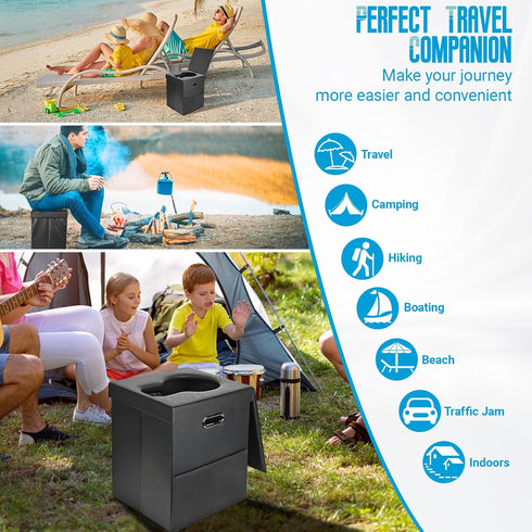 YOSN Portable Toilet for Adults,Upgraded Soft Leather Folding Camping Toilet with Lid and Mesh Side Pocket, Travel