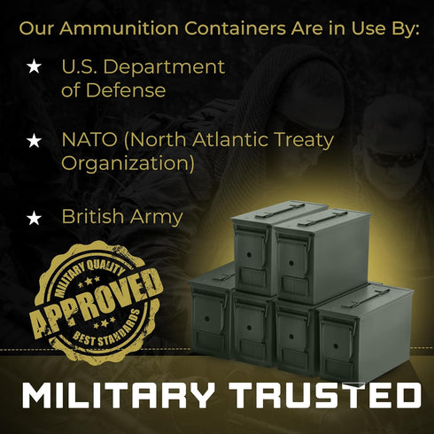 50 Cal Ammo Can M2A1 - Steel Waterproof Ammo Box for Storage, Military Spec Certified Utility Dry Box