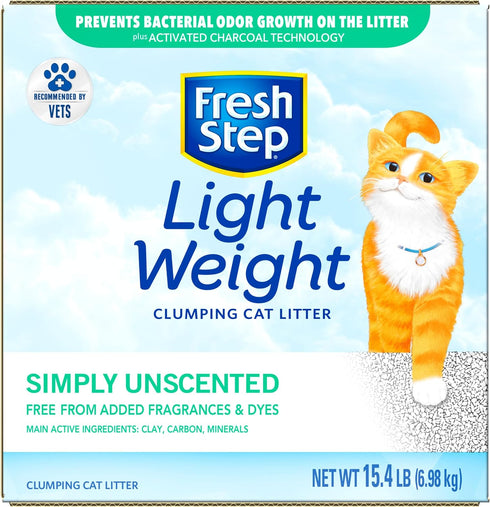 Fresh Step Lightweight Clumping Cat Litter, Unscented, 15.4 lb, Long Lasting Odor Control with Activated Charcoal