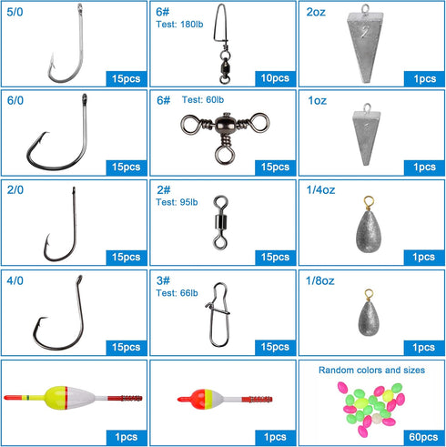 OROOTL Saltwater Fishing Tackle Kit, 212pcs Ocean Fishing Tackle Box with Rigs Hooks Lures Jig Spoons
