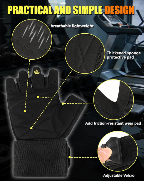 FitDA 2-in-1 Workout Gloves, Weight Lifting Gloves with Wrist Wrap Support for Men & Women, Ventilated Fingerless