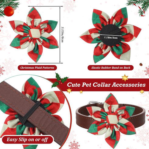 60 Pcs Plaid Dog Collar Flowers, Bulk Pet Flower Collar Bow Ties for Small Medium Large Dogs and Cats
