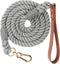 5 FT Dog Leash, Handmade Braided Cotton Rope with Leather Handle for Small Medium Large Dogs, Grey