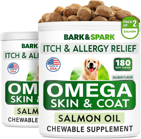 BARK&SPARK Omega 3 for Dogs, 360 Fish Oil Treats for Shedding, Skin Allergy, Joint Health