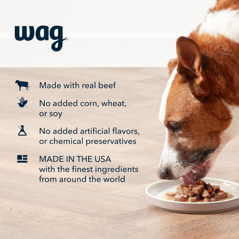13.2 oz (Pack 12) Amazon Brand - Wag Stew Canned Dog Food, Beef & Vegetable Recipe, Can