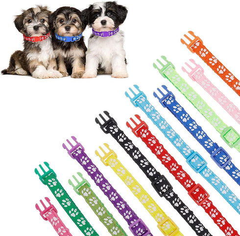 12 Pack Puppy Collars - Adjustable Soft Nylon ID Collars for Newborn Litter Puppies
