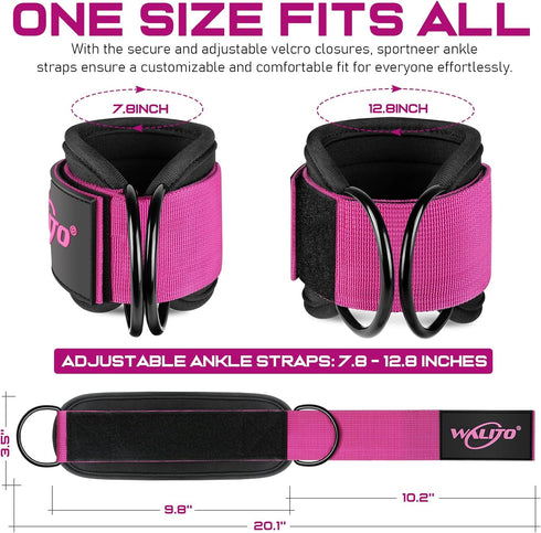 WALITO Gym Ankle Straps for Working Out, Glute Ankle Cuff Kickback Strap, Gym Cable Machine Accessories for Women Glute