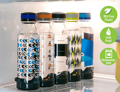 Reduce WaterWeek 20oz Reusable Water Bottle Set of 5 - BPA-Free, Leak Proof Cap, Plus Fridge Tray