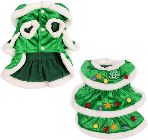 Dog Christmas Tree Costume, Winter Fleece Coat Clothes Sweater for Puppy Xmas Outfit Apparel