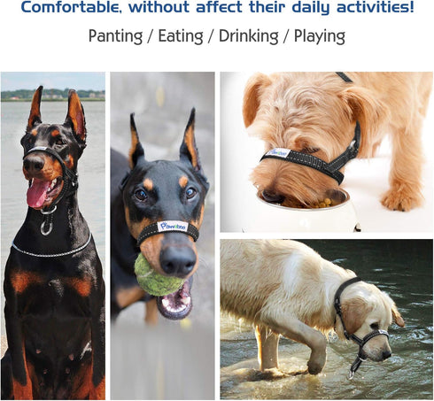 Pawaboo Dog Muzzle, Adjustable Head Halter Collar, Reflective Nylon, Anti-Biting Control, Small Size, Black