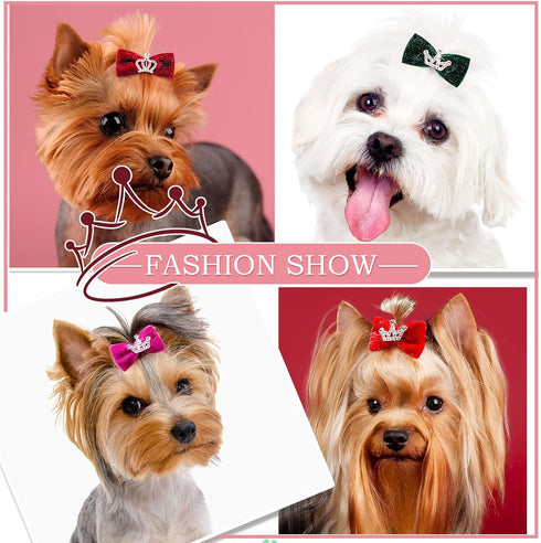 Dog Hair Crown Bows with Clips for Small Dogs, Bulk 20pcs Cute Handmade Pet Dog Bows Girl Clips, Puppy Yorkie Dog Hair Grooming Bowknot Alligator Clips for Doggies Hair Accessories