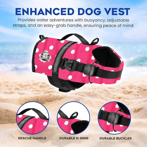 Paws Aboard Dog Life Jacket - Adjustable, Reflective, Comfortable Swim Vest for Dogs, XX-Small to Extra Large (Pink