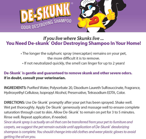 Odor Destroying Shampoo for Dogs - 32 oz, Powerful De-Greasers, Skunk Odor Remover for Pets, Fast Smell Removal