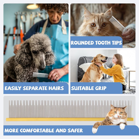 SUSOOK 8.5 Inch Dual Tooth Pet Comb for Mats and TanglesProfessional Grooming Comb Removing Excess Hair for Long-Haired
