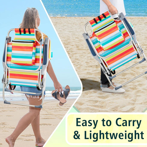 Xeuemtey Backpack Pouch,5-Position Beach Chair with Towel Bar,Cooler and Storage Adjustable High Beach Chairs