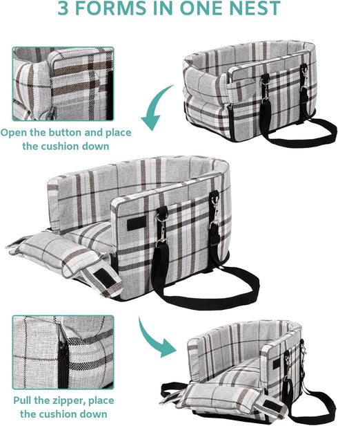 13lbs(Grid Prpeko Small Dog Car Seat, Portable Dog Seat with Soft Washable Cushion,Center Console Dog Car Seat