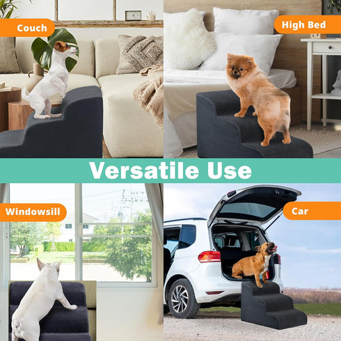 GARMART 3-Step Dog Stairs for Bed, Washable Cover, Durable High Density Foam for Small Dogs, Grey