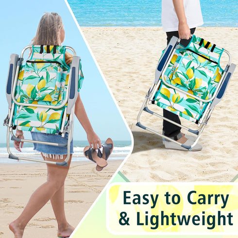 Pinikuyiro Backpack 5 Folding Tall Beach Chair with Positions, Towel bar, Storage Pouch, Cup Holder,Folding Beach
