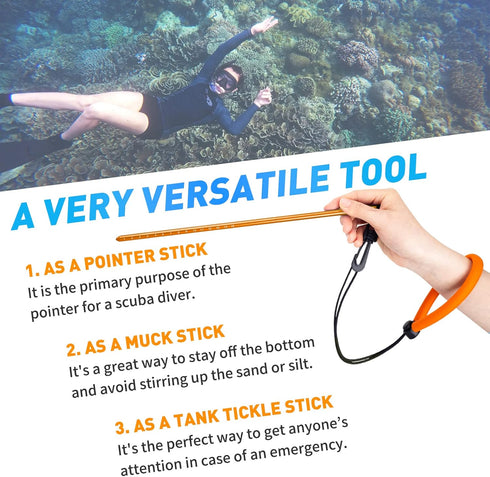 Pecihiko 13'' Scuba Diving Stick, Aluminium Alloy Lobster Tickle Stick Pointer Rod with Measurement, Adjustable Lanyard