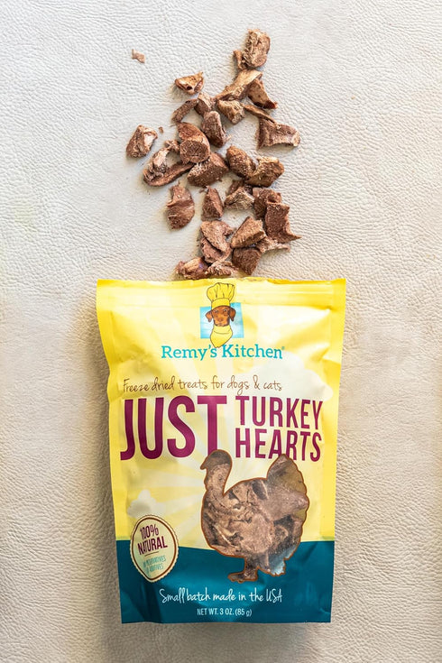 Just Turkey Hearts Freeze Dried Dog Treats, USA Sourced, Human-Grade, All Natural, 3 oz