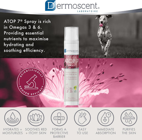 Dermoscent ATOP 7 Spray for Dogs and Cats - Soothing Skincare for Itchy Skin Relief, 75 ml