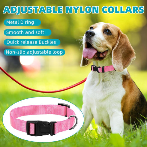 9 Pieces Adjustable Dog Collar for Medium Dogs - Soft Nylon with Quick Release Buckle, Bulk for Walking Running