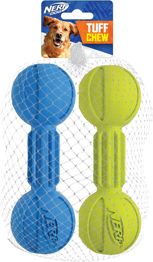 Nerf Dog Chewable Barbell Dog Toy - Lightweight, Durable and Water Resistant, 7.5 Inches, for Medium/Large Breeds, Two
