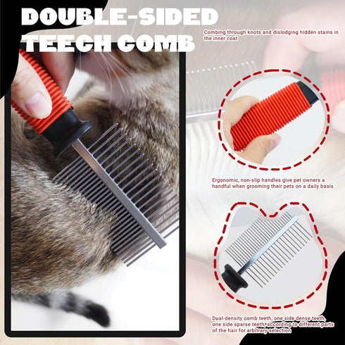 3-Pack Set Long-Tooth Pet Brush - Dog Rake Brush & Steel Shedding Comb & Double-Sided Teech Comb for Double Coat Large