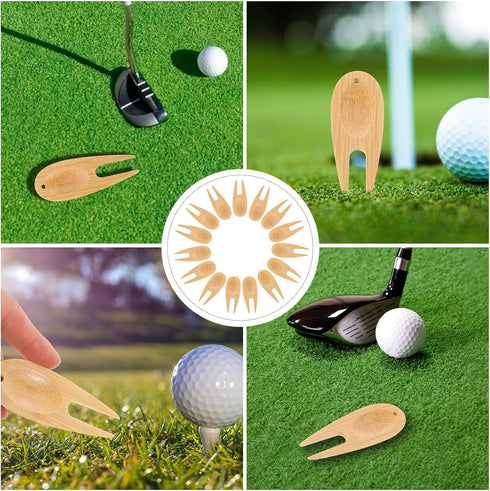Kisangel 75 Pcs Green Bamboo Fork Golf Divot Tool Marker, Guitar Clock Golf Divot Fixer