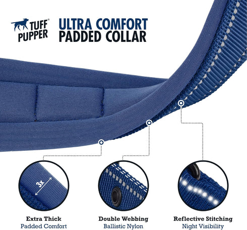 Tuff Pupper Ultra Comfort Padded Dog Collar - Thick Neoprene Padding with Reflective Stitching, Durable Metal Buckle &