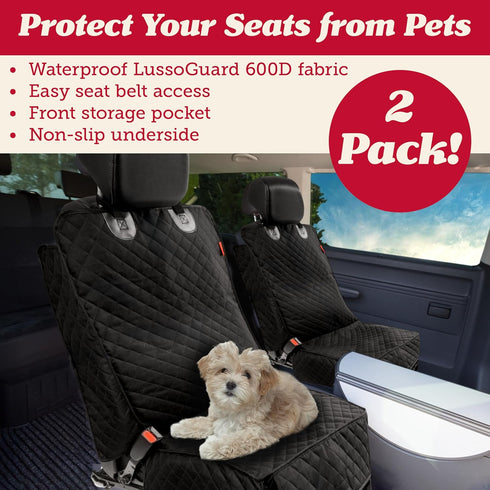 (2 Pack) 100% Lusso Gear Dog Car Seat Cover for Front Seat - Waterproof, Nonslip - Full Protection for Passenger Chair